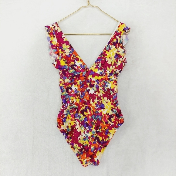 Sea Angel Floral Red Ruffle One Piece Summer Swimsuit P741 - Picture 5 of 8